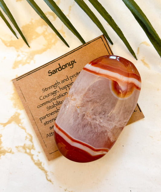 Sardonyx Crystal Palm Stone - Strength, Protection & Courage