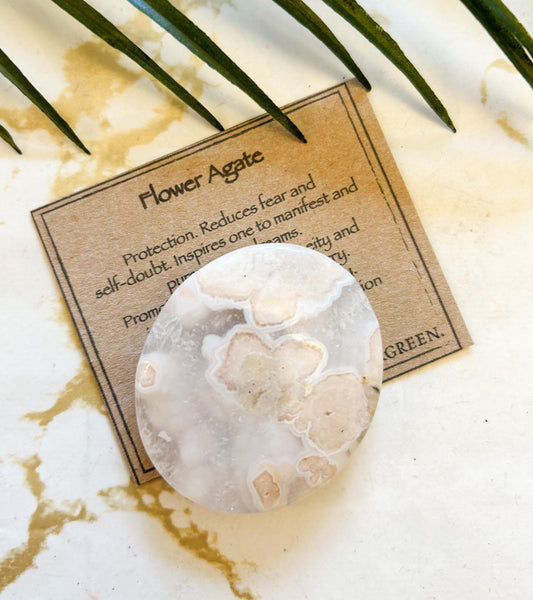 Flower Agate Crystal Palm Stone - Protection, Courage & Manifestation