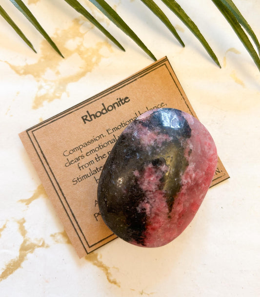 Rhodonite Crystal Palm Stone - Compassion, Balance & Love