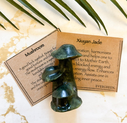 Xiuyan Jade Crystal Mushroom Carving - Inner Peace, Harmony & Energy