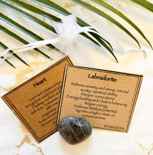 Labradorite Crystal Heart Carving - Relieves Anxiety & Stress