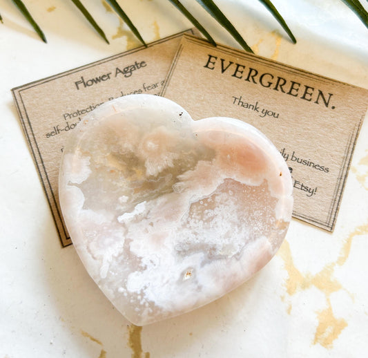 Flower Agate Crystal Heart Trinket Dish - Protection, Courage & Manifestation