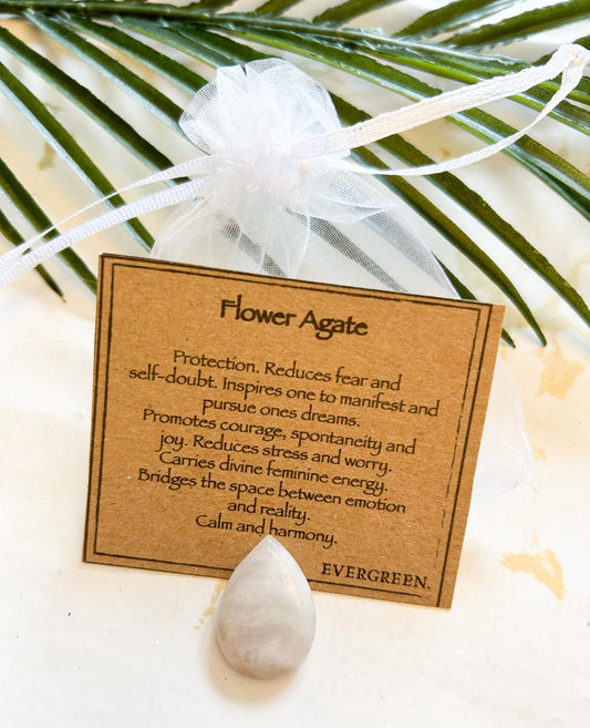 Flower Agate Crystal Droplet - Protection, Courage & Manifestation