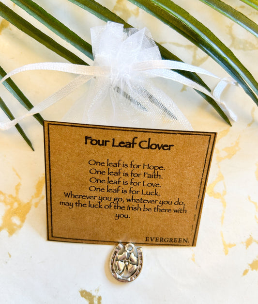 Lucky Horseshoe With Four Leaf Clover Pendant / Charm - Luck, Good Fortune & Success
