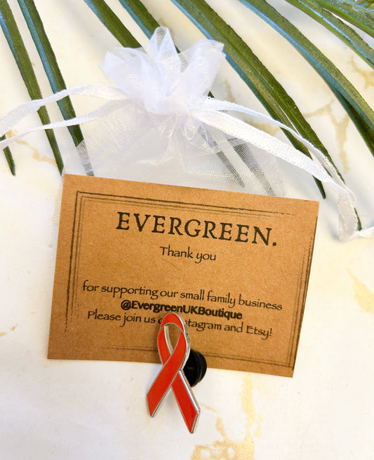 Orange Ribbon Pin / Brooch - Leukemia, Cancer, Multiple Sclerosis Awareness