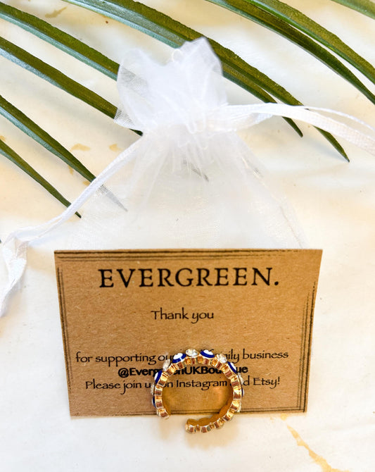 Gold Plated Adjustable / One Size Fits All Enamel Evil Eye Ring - Wide Variety Available!