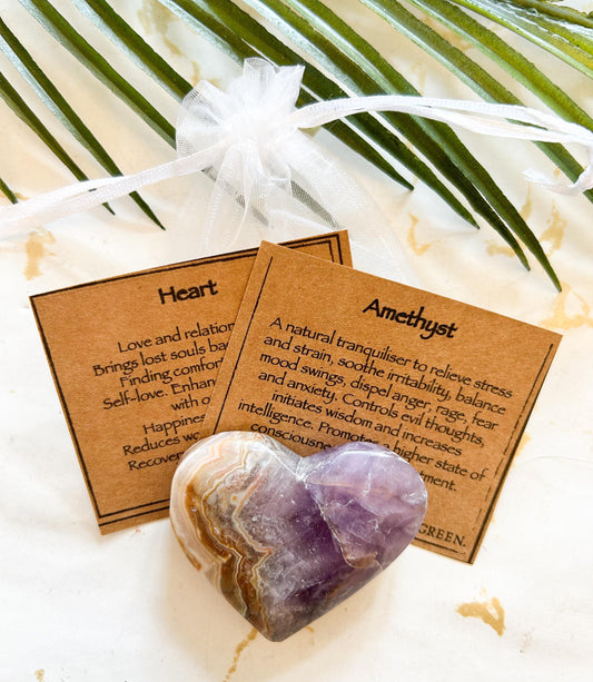 Crystal Heart Carving - Amethyst / White Moonstone