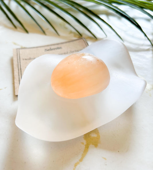 Selenite Crystal Fried Egg Carving - Peace, Clarity & Wellbeing