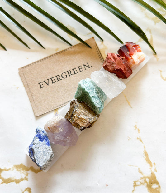 Selenite Wand & Raw Crystal Chakra Stone Set