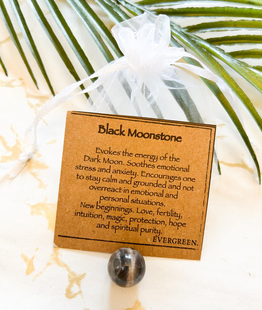 Black Moonstone Crystal Sphere - Calm, Grounding & New Beginnings