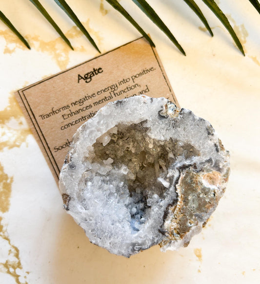 Natural Agate Crystal Geode - Positive Energy, Concentration & Healing