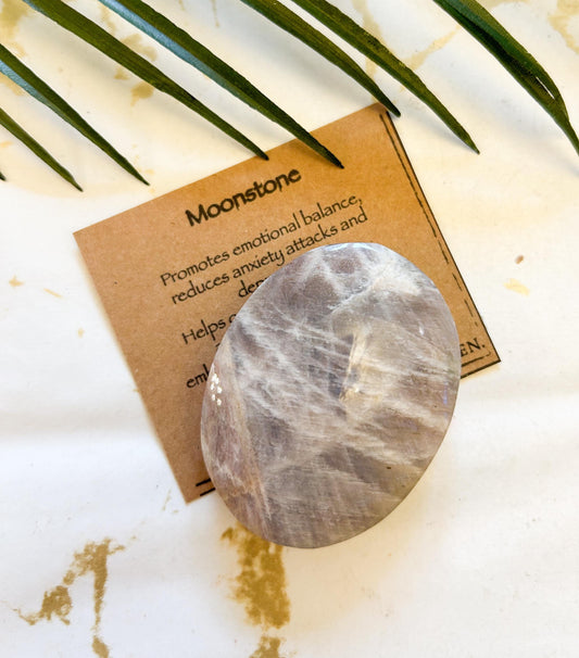 Moonstone Crystal Palm Stone - Balance, Inner Peace & Stability