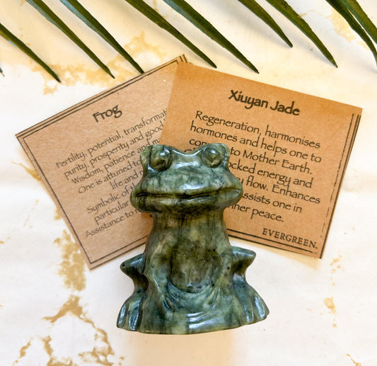 Xiuyan Jade Crystal Frog Carving - Inner Peace, Harmony & Energy
