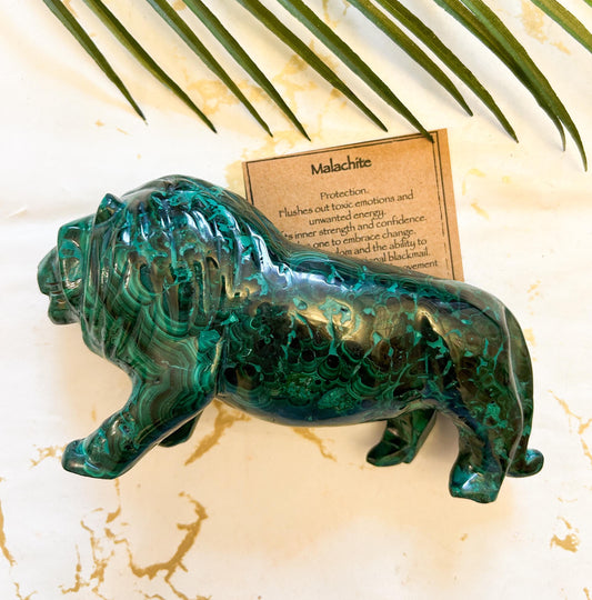 Malachite Crystal Lion Carving - Protection, Inner Strength & Confidence