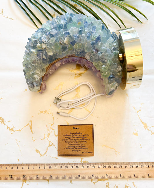 Raw / Rough Crystal USB Moon Light / Lamp - Citrine / Fluorite / Amethyst