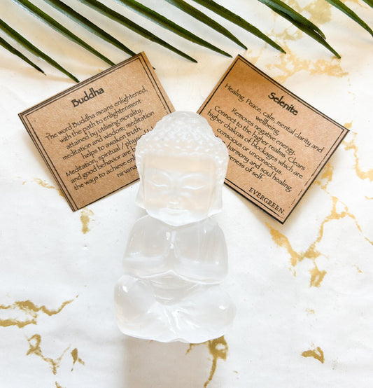 Selenite Crystal Buddha Carving - Peace, Clarity & Wellbeing