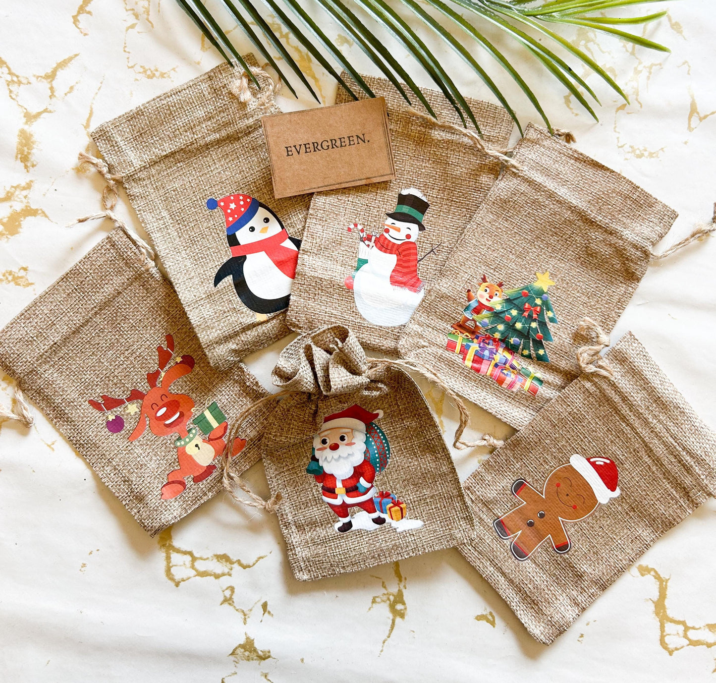 Jute Christmas Burlap Gift Bag - Snowman / Father Christmas / Penguin / Rudolph / Reindeer / Christmas Tree