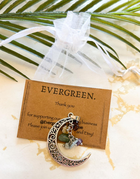 Celestial Moon With Crystal Chakra Chips Pendant / Charm - Variety Of Chains Available!