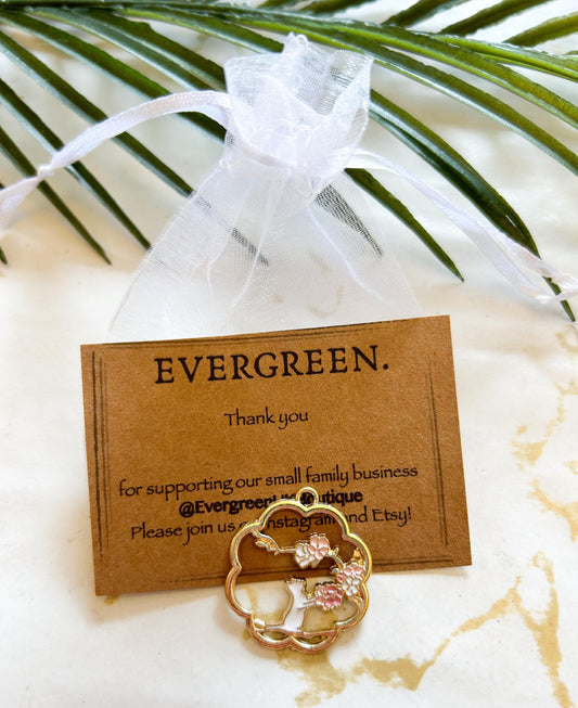 Floral cat / Rabbit Enamel Pendant / Charm - Variety Of Chains Available!