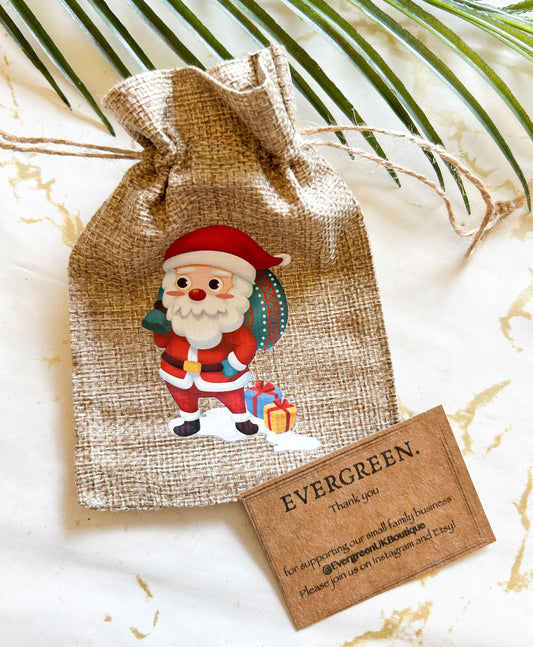 Jute Christmas Burlap Gift Bag - Snowman / Father Christmas / Penguin / Rudolph / Reindeer / Christmas Tree