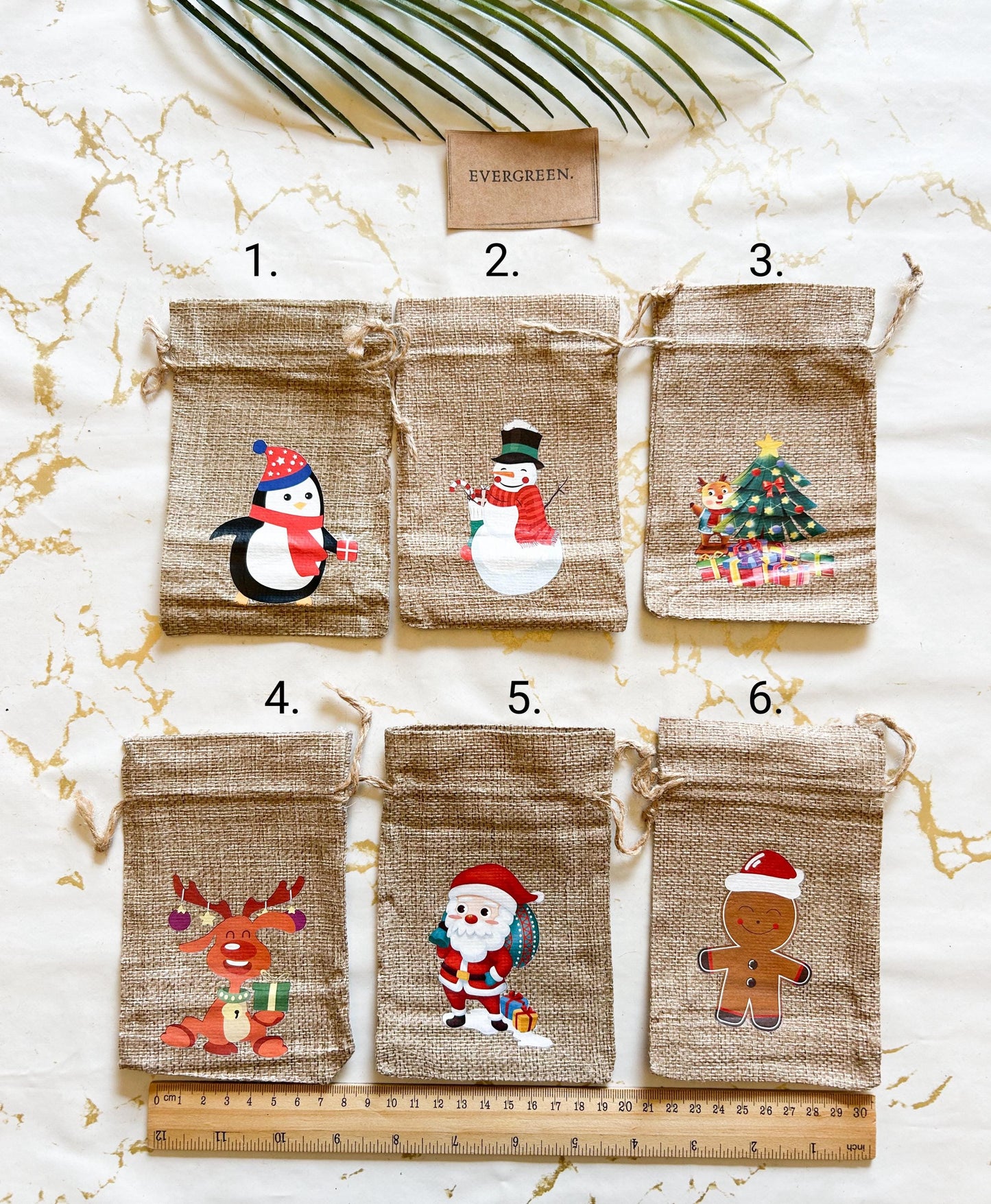 Jute Christmas Burlap Gift Bag - Snowman / Father Christmas / Penguin / Rudolph / Reindeer / Christmas Tree