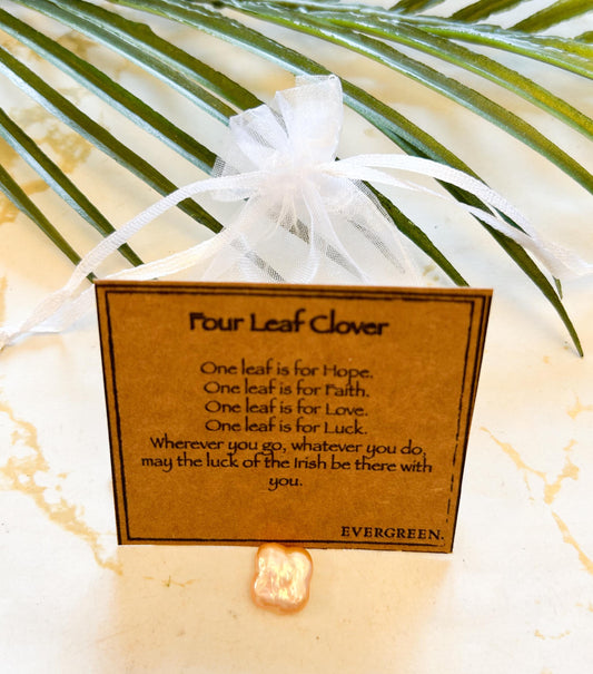 Freshwater Pearl Four Leaf Clover Carving - Luck. Hope, Faith, Love