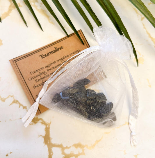 Black Tourmaline Crystal Chip 20g Gift Bag - Positivity, Grounding & Energy
