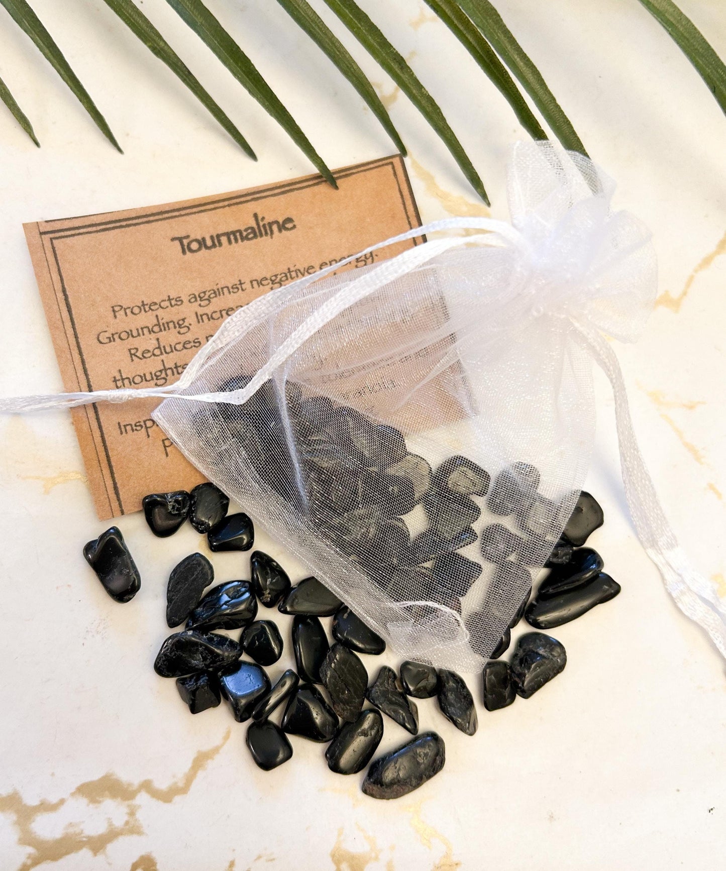 Black Tourmaline Crystal Chip 20g Gift Bag - Positivity, Grounding & Energy