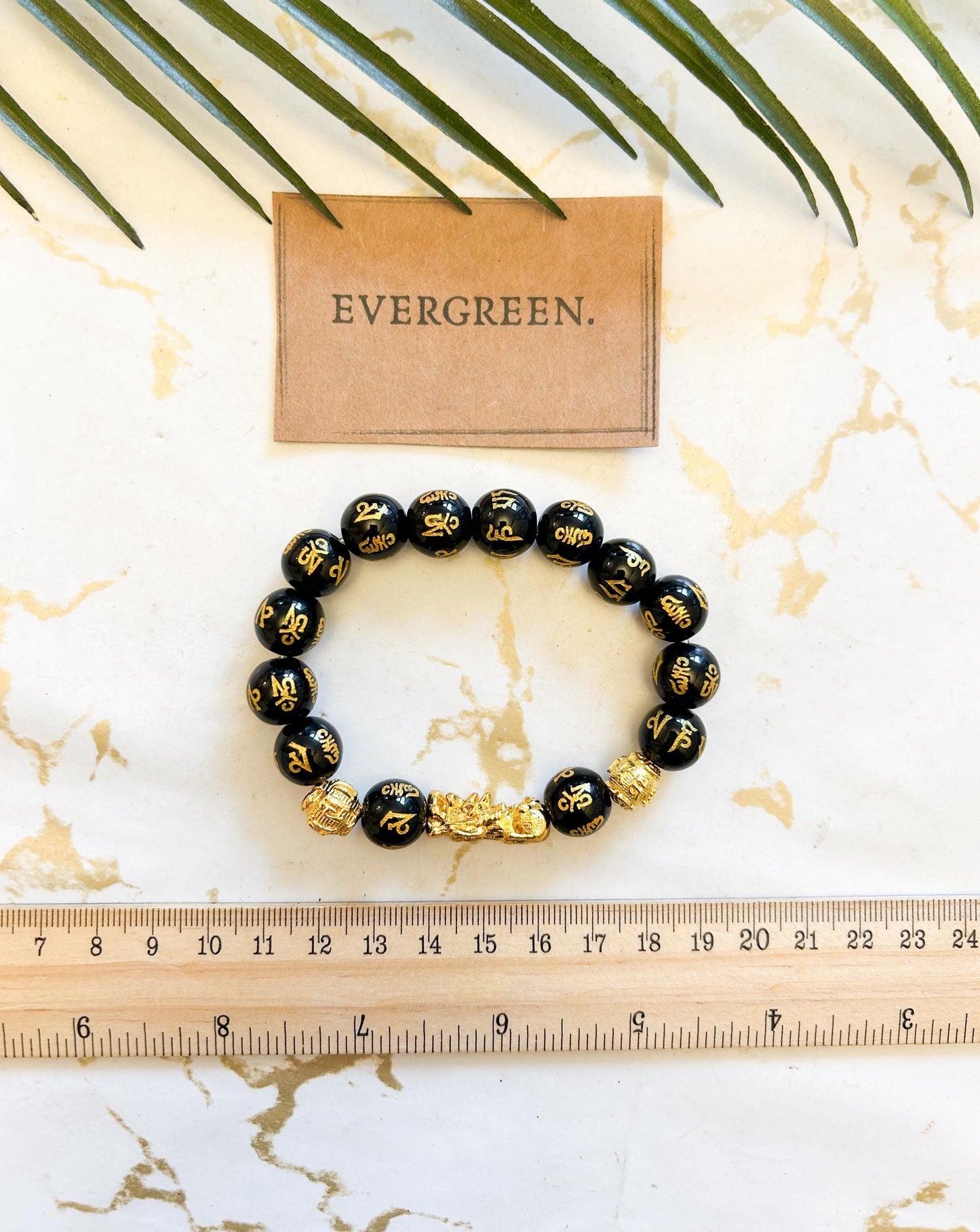 Black Obsidian Crystal & Gold Feng Shui Piyao Pixiu Buddha Mantra Bead Bracelet - Wealth, Luck, Good Fortune