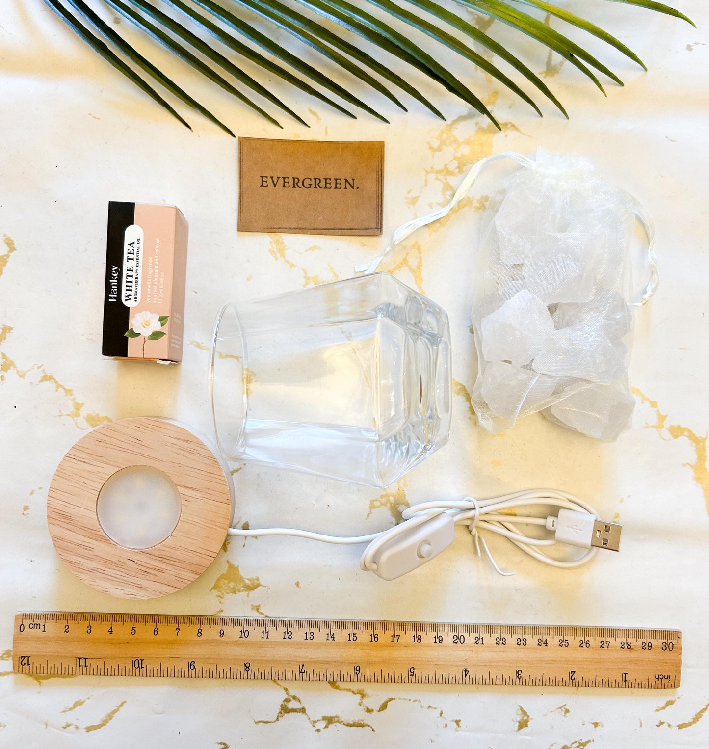 Raw Crystal Essential Oil Diffuser / Aromatherapy USB Glass & Wood Lamp - Amethyst, Rose Quartz, Clear Quartz, Citrine