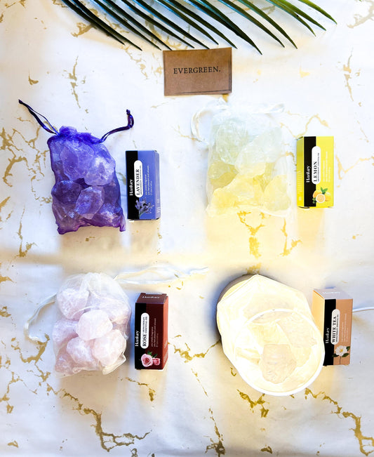 Raw Crystal Essential Oil Diffuser / Aromatherapy USB Glass & Wood Lamp - Amethyst, Rose Quartz, Clear Quartz, Citrine