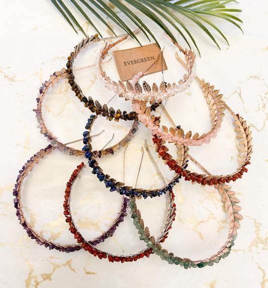 Gold / Silver Crystal Chip & Ornate Leaf Head Band - Wide Variety Available