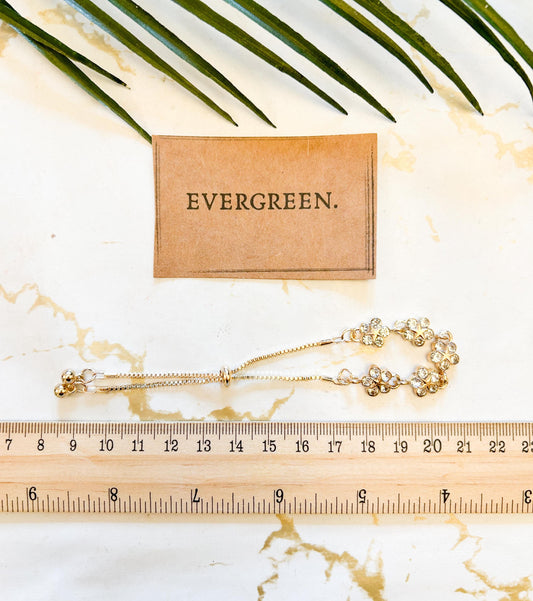 Gold Plated Ladies Adjustable Crystal Flower Bracelet