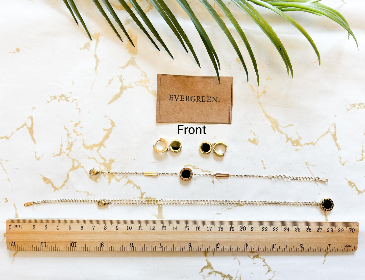 18K Gold Plated Stainless Steel Reversible Black & White Roman Necklace / Bracelet / Earrings