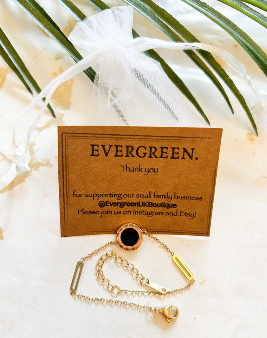 18K Gold Plated Stainless Steel Reversible Black & White Roman Necklace / Bracelet / Earrings