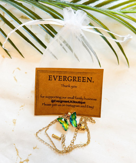 Crystal Zircon Butterfly Pendant & Stainless Steel Gold Chain Necklace - Wide Variety Available!