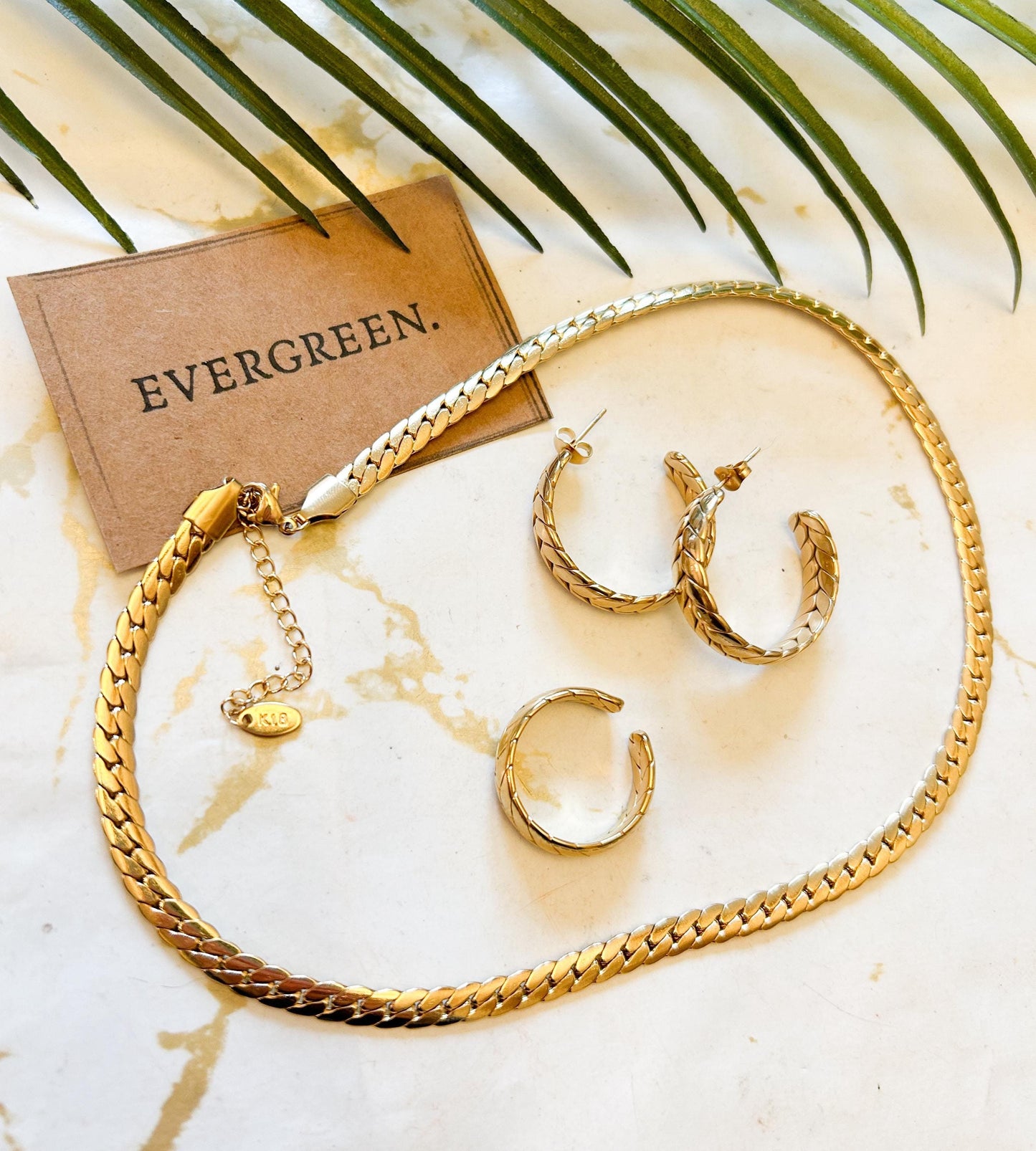 18K Gold Plated Stainless Steel Necklace / Ring / Hoop Earrings