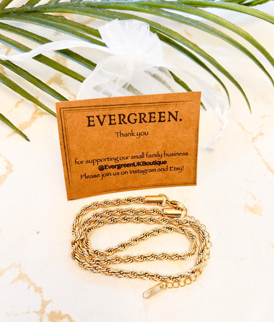 18K Gold Plated Stainless Steel Rope Twist Necklace / Bracelet