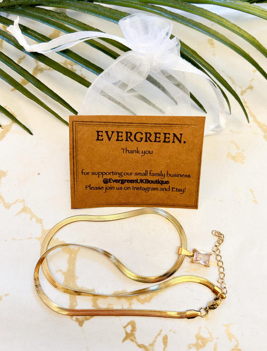 18K Gold Plated Stainless Steel Snake Chain Zircon Pendant Necklace - Black / Pink / Clear