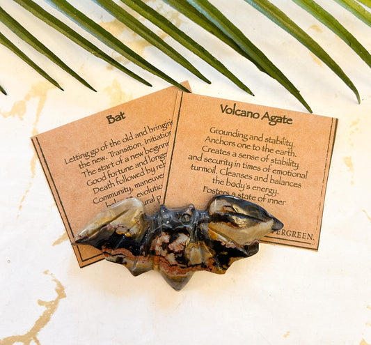 Volcano Agate Crystal Bat Carving - Grounding, Stability & Balance