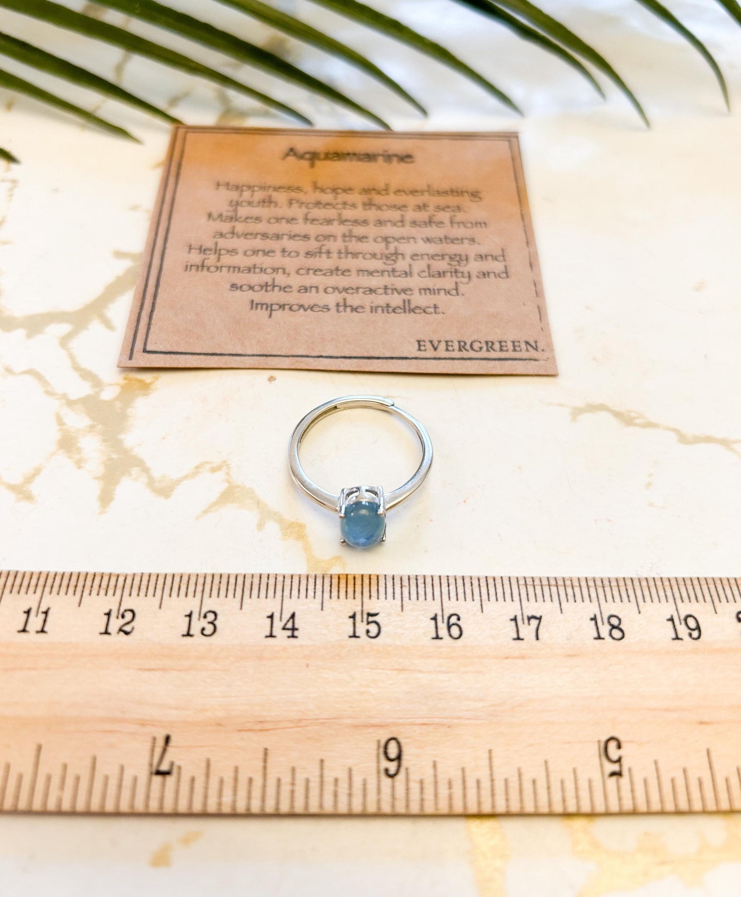 Aquamarine Crystal 925 Sterling Silver Ring - One Size Fits All