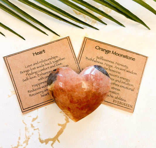 Orange Moonstone Crystal Heart - Selflessness, Honesty & Calming