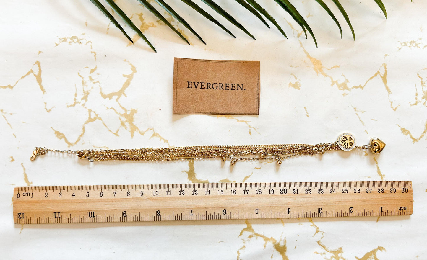 18K Gold Plated Stainless Steel Multi Layered Tree Of Life & Heart Pendant Necklace