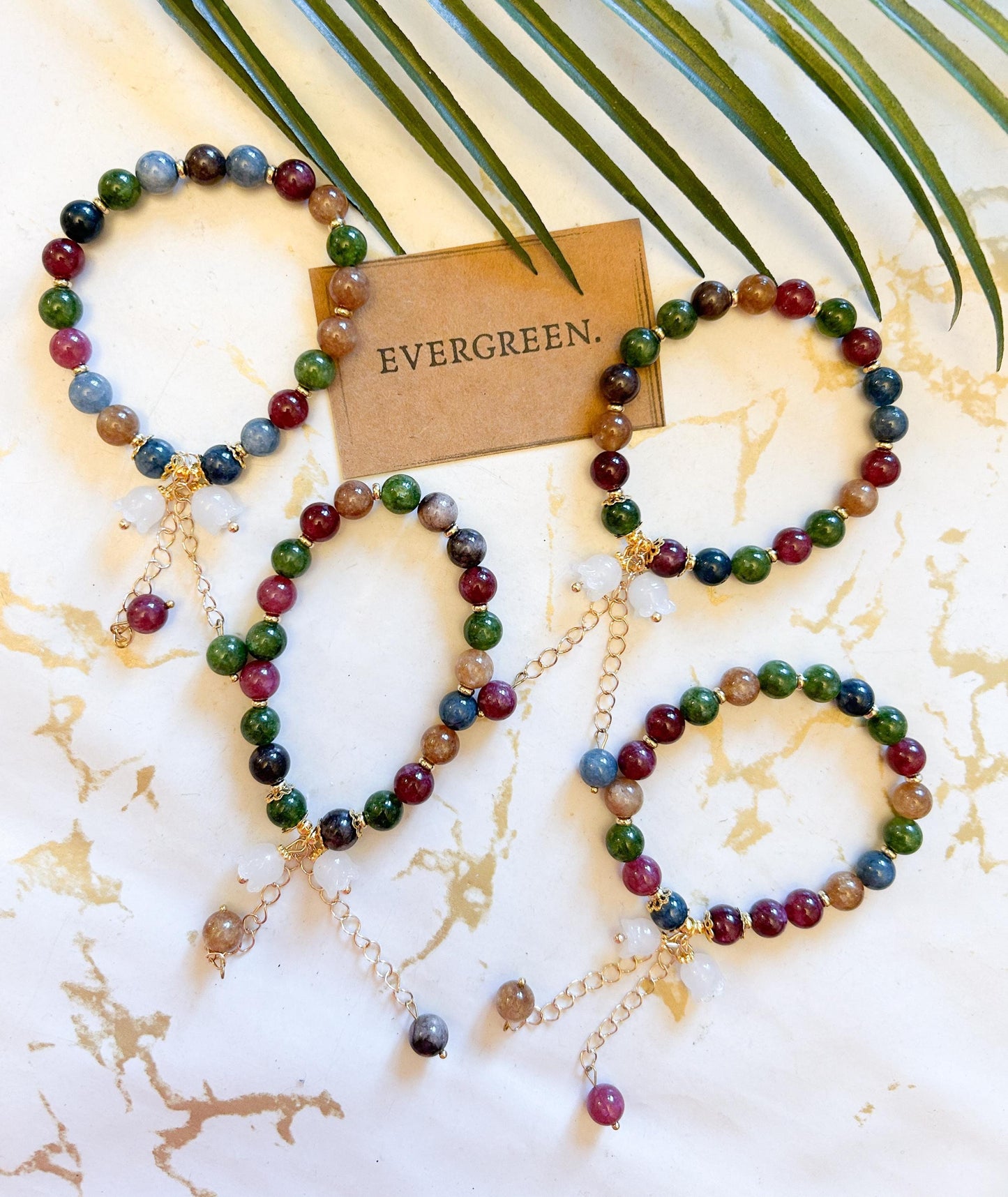 Tourmaline Crystal Convallaria Flower Pendant Bracelet