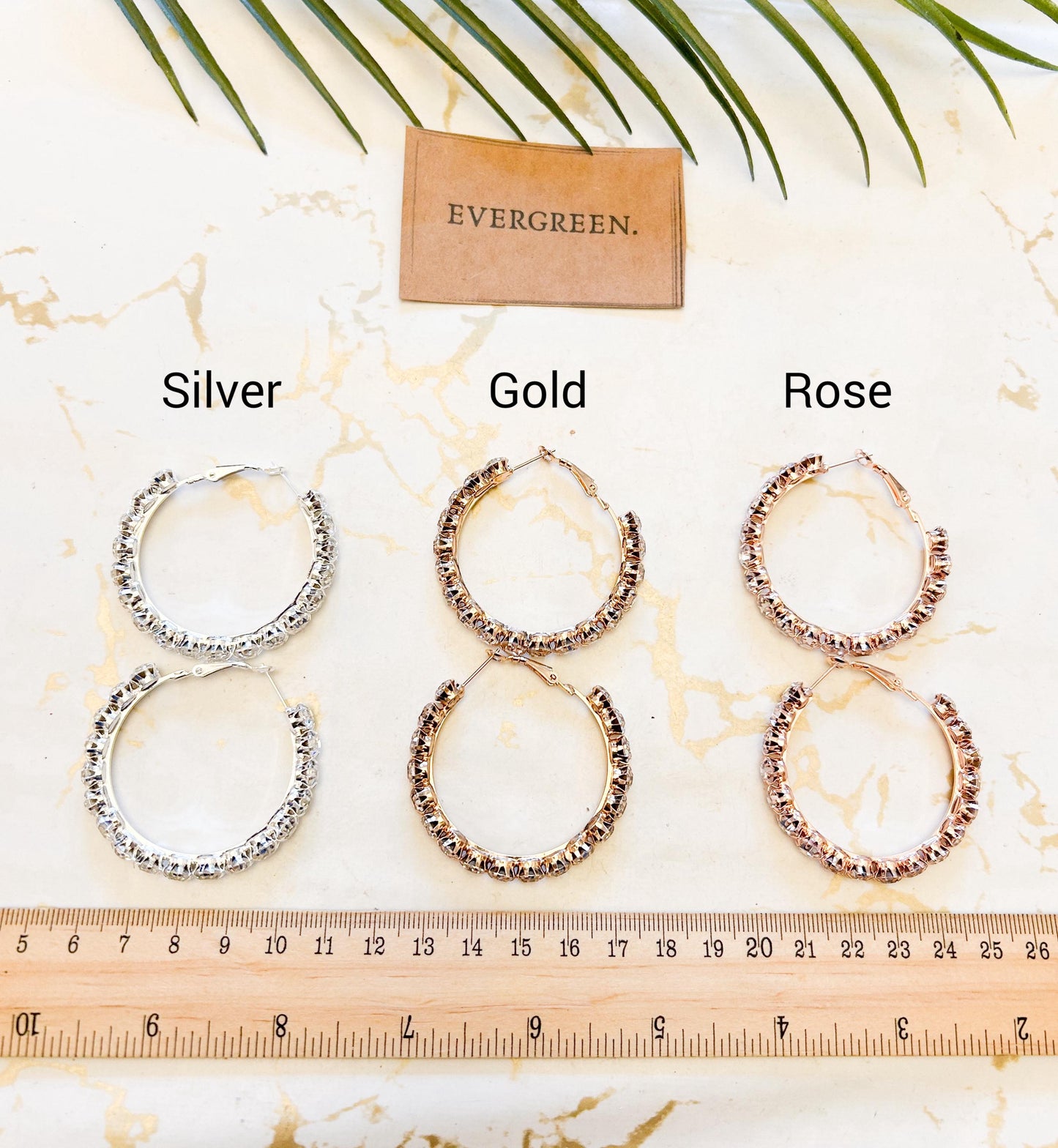 Silver / Gold / Rose 925 Silver Plated 55mm Cubic Zirconia Crystal Rhinestone Hoop Earrings