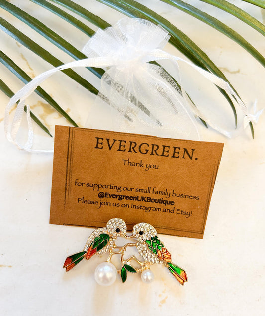 Rhinestone Bird / Eye Brooch - Gold / Silver