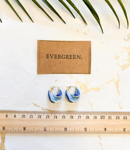 French Retro Blue Enamel Drop Spiral Hoop Earrings