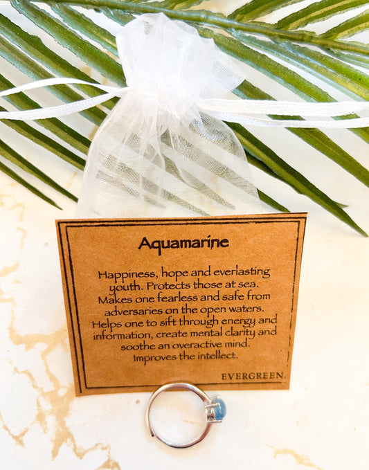 Aquamarine Crystal 925 Sterling Silver Ring - One Size Fits All