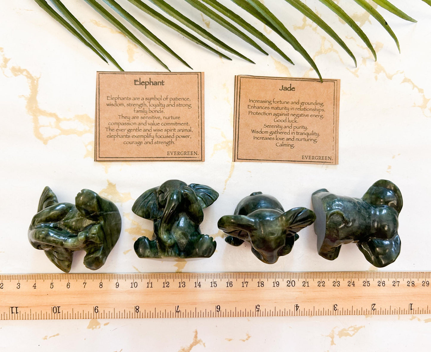 Jade Crystal Elephant Carving - Fortune, Grounding & Wisdom