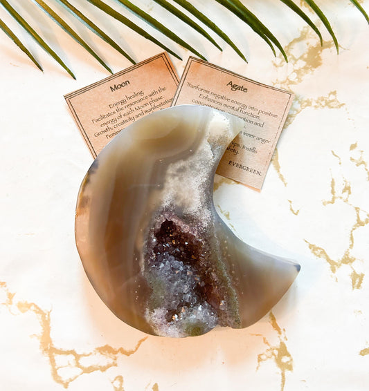 Agate Crystal Druzy Moon Carving - Healing, Growth & Transformation